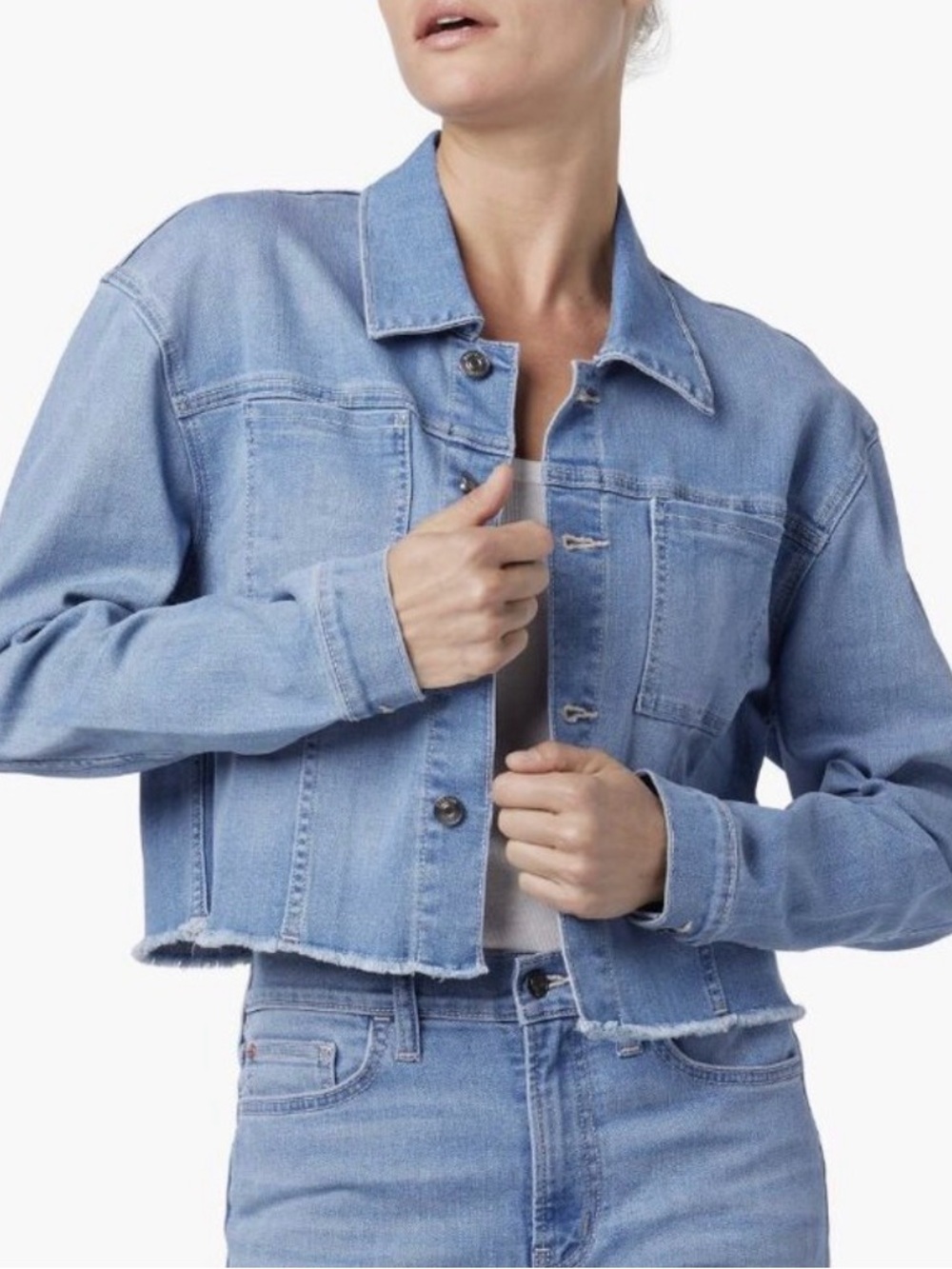 Hudson Matador Cropped Denim Jacket Small Raw Hem Stretch Jean Trucker